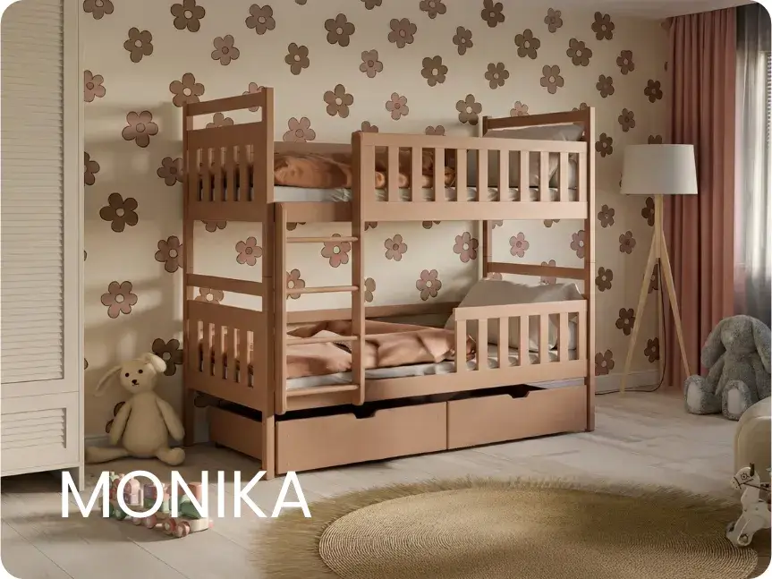 Cynamonowe łóżko piętrowe w pokoju dziewczęcym